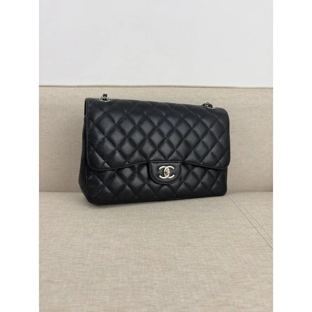 CHANEL Black Caviar Classic Double Flap Jumbo SHW